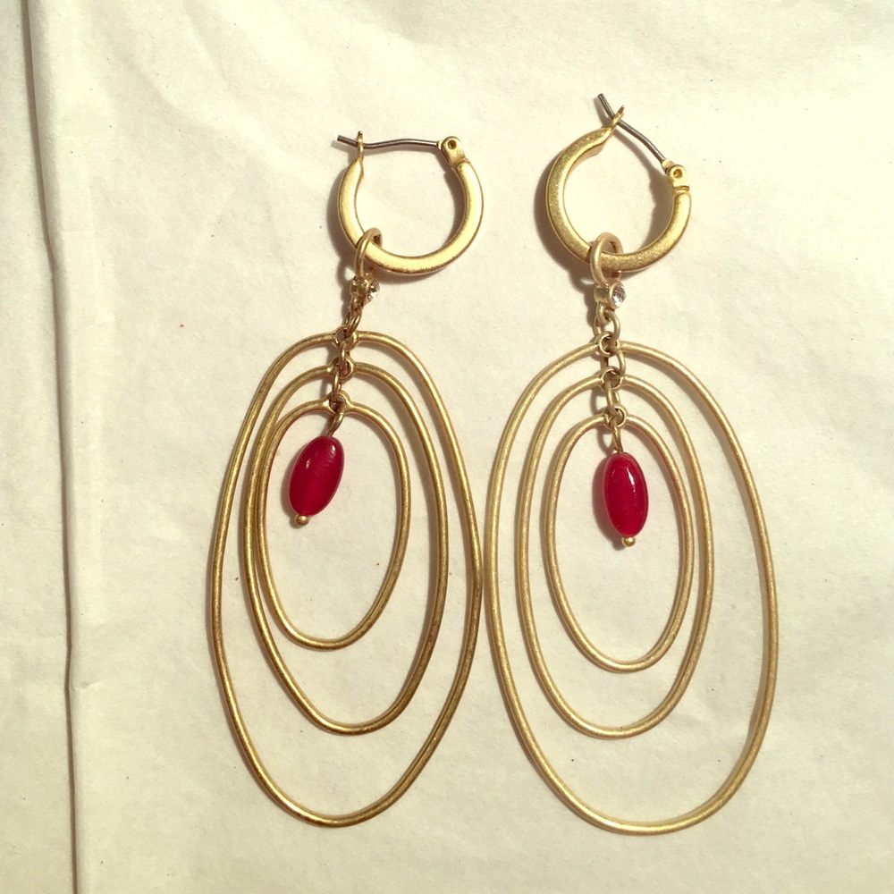 Lia Sophia Gold and Red Hoop Earrings
